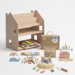Regal 2-in-1 + Montessori-Box ab 36 Monaten + Füllung nach Wahl — Set BusyKids · Küche: Lebensmittel [fill:kitchenProps]
